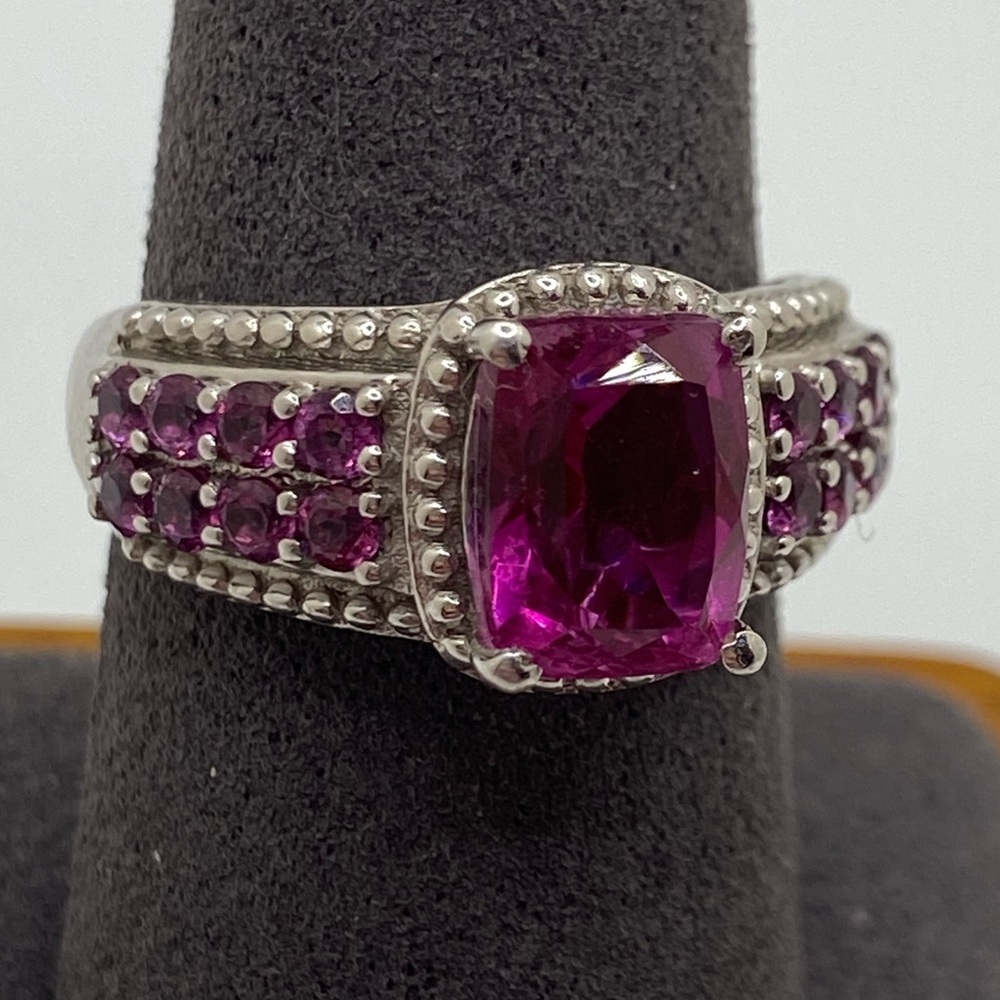 Sterling Silver Lab Created Pink Sapphire Ring • Size 8